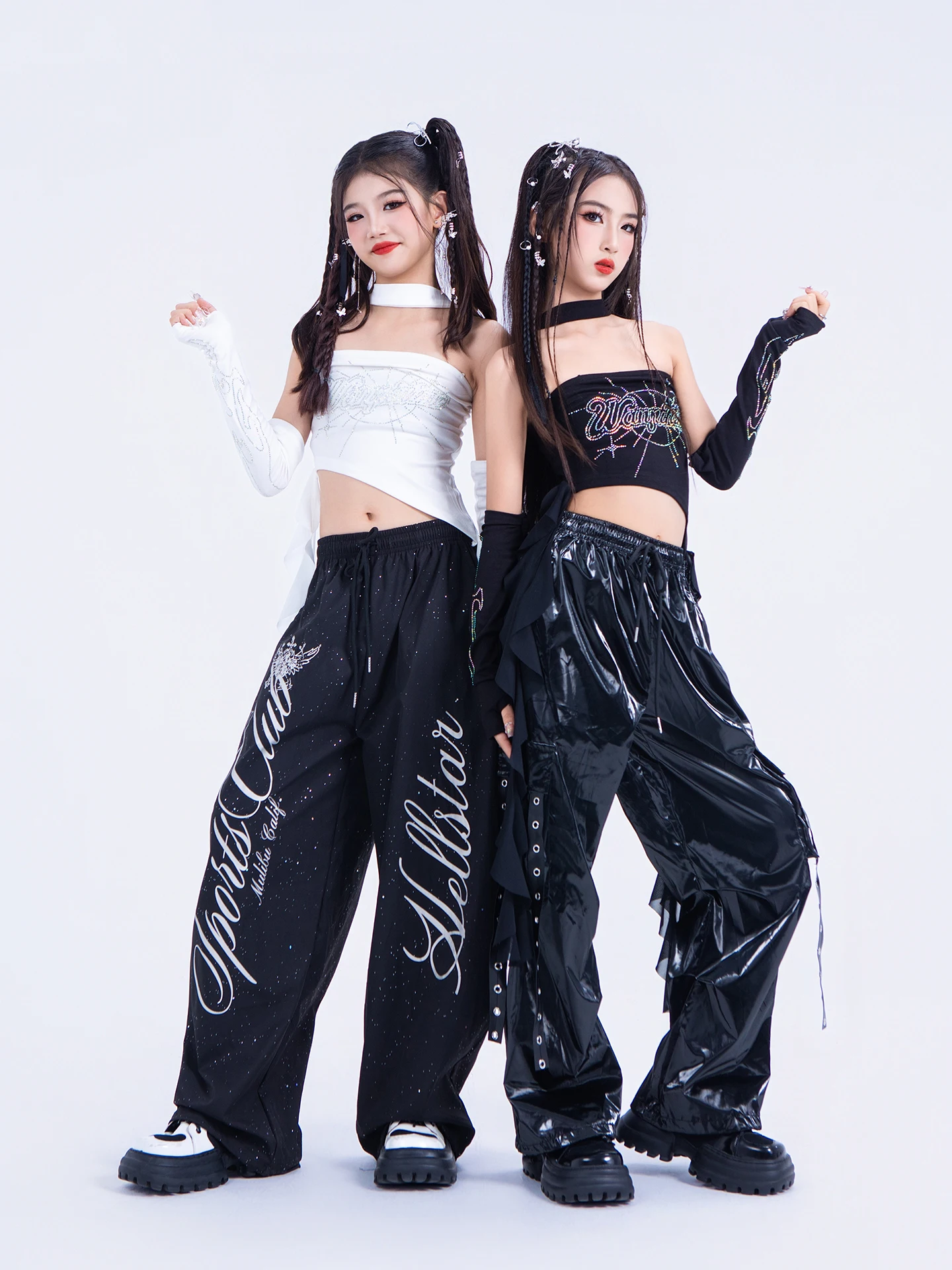 2025 grupo de niñas trajes de actuación de baile de Jazz para niños trajes de Kpop negros ropa de baile callejero ropa de Hip Hop DQS21127