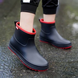 Ankle Rubber Boots Women Work Garden Rain Shoes Waterproof Galoshes Female Non Slip Shoes for Kitchen Water Boots PVC Footwear