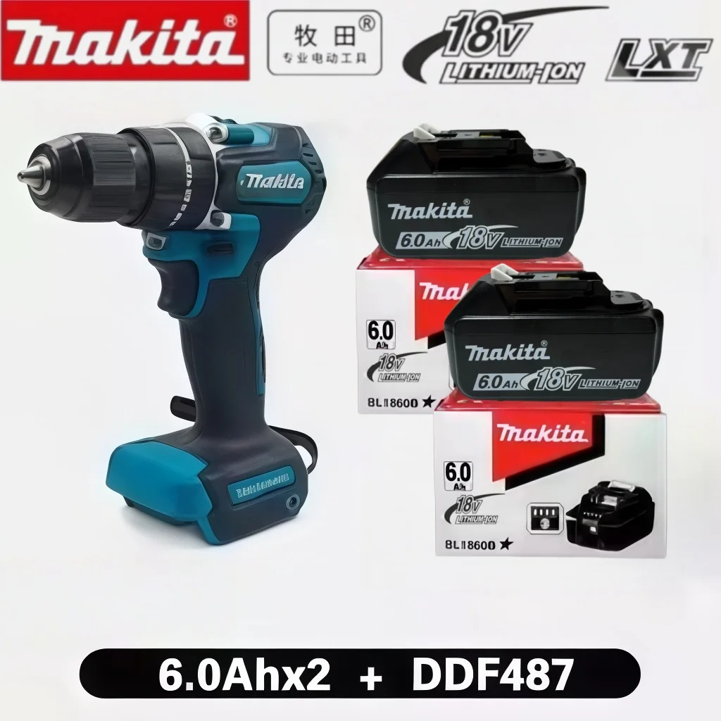 Original Genuine Makita 18V 6Ah Red Box Battery Pack, Battery and Charger Combo Designed for DDF487 Cordless Drill Power Tools
