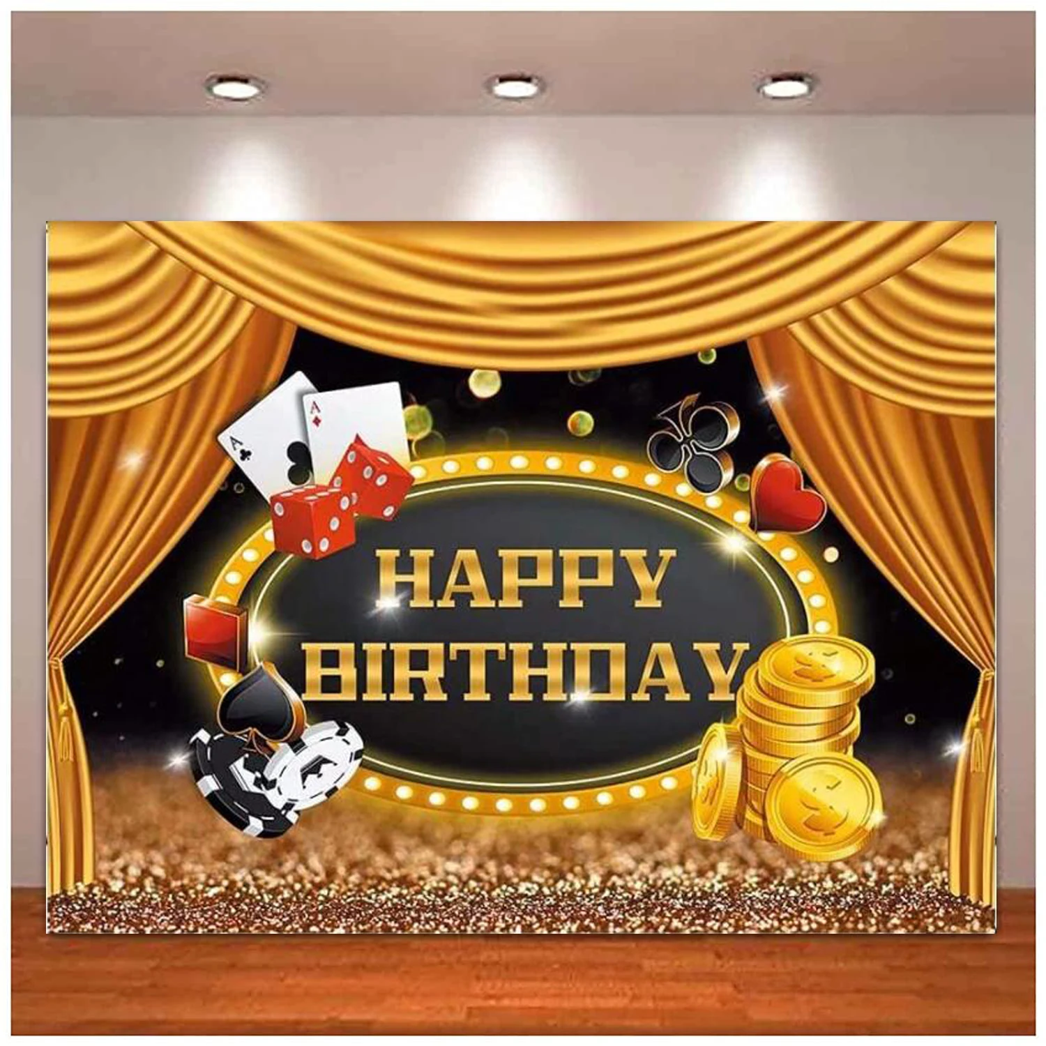 

Casino Night Photography Backdrop Playing Card Vegas Theme Birthday Party Decoration High Roller Black And Gold Background