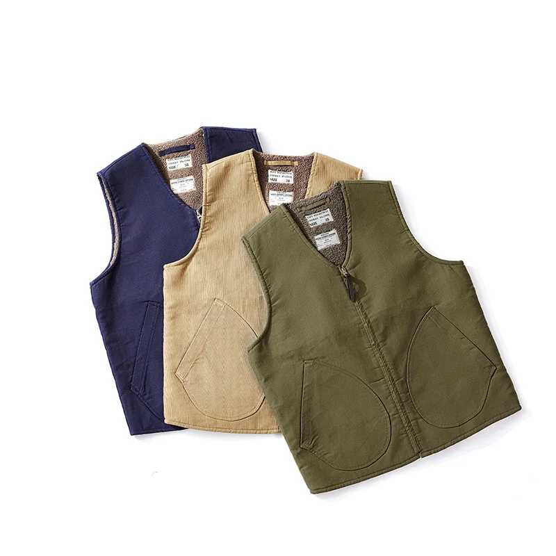 الزي العسكري الجديد الحرب العالمية الثانية البحرية جلد الخراف سترة زائد المخملية سميكة الصوف الرجال سترة عامي الكاكي الخامس الرقبة بلا أكمام #5