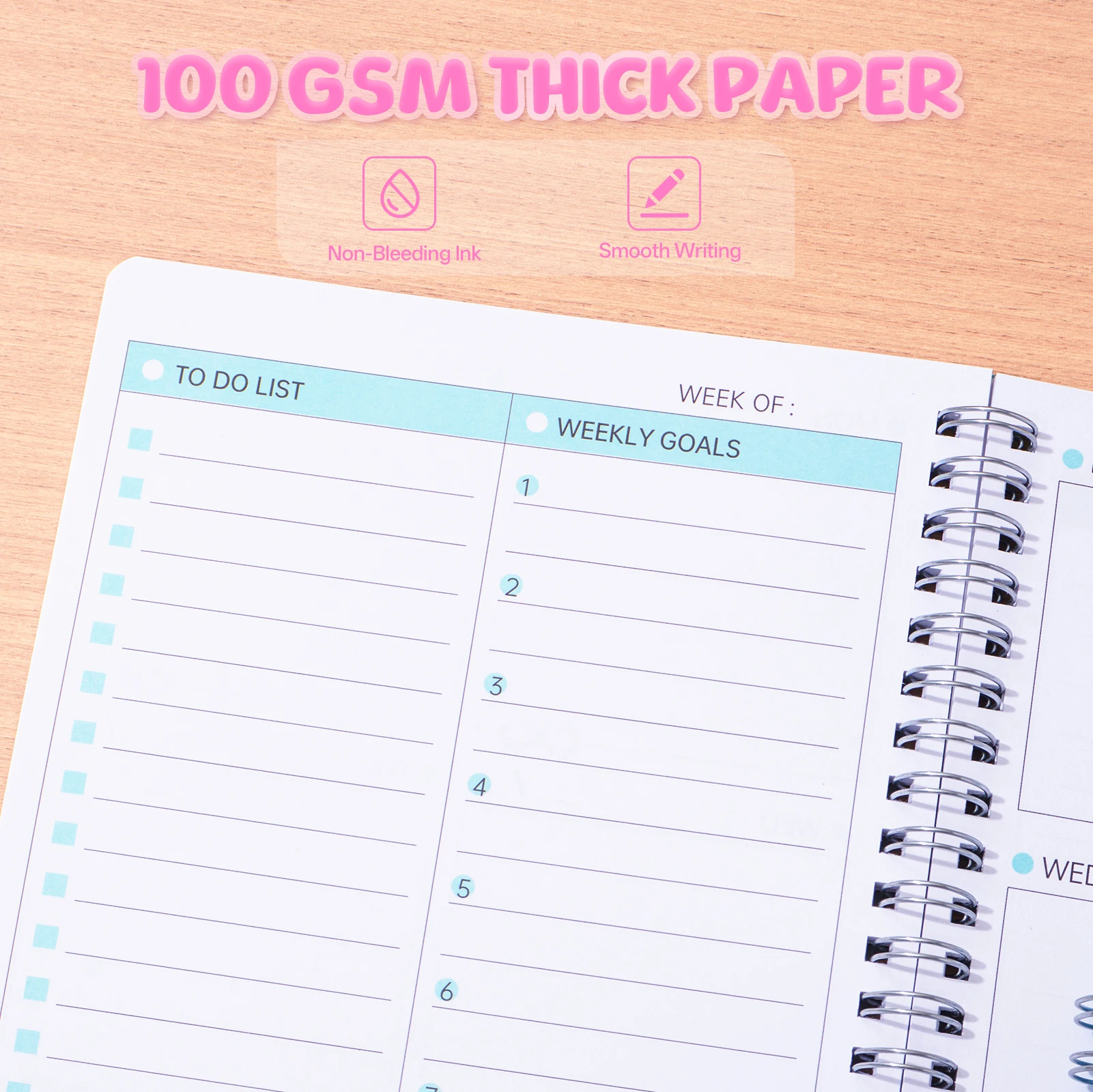 مخطط A5 غير مؤرخ 104 صفحة دفتر حلزوني 52 أسابيع جدول أعمال يومي أسبوعي جداول الطلاب القرطاسية مكتب اللوازم المدرسية #5