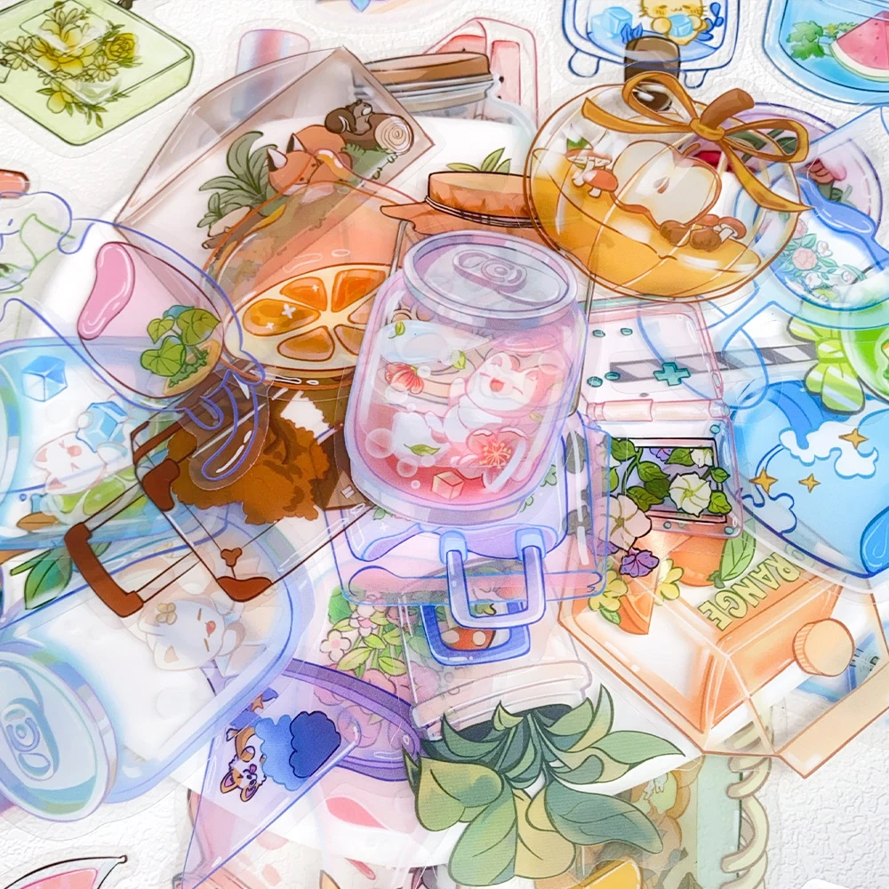 

10/30/50pcs Transparent Cute Cartoon Glass Cup Graffiti Stickers DIY Laptop Phone Suitcase Aesthetic Decoration Sticker Kids Toy