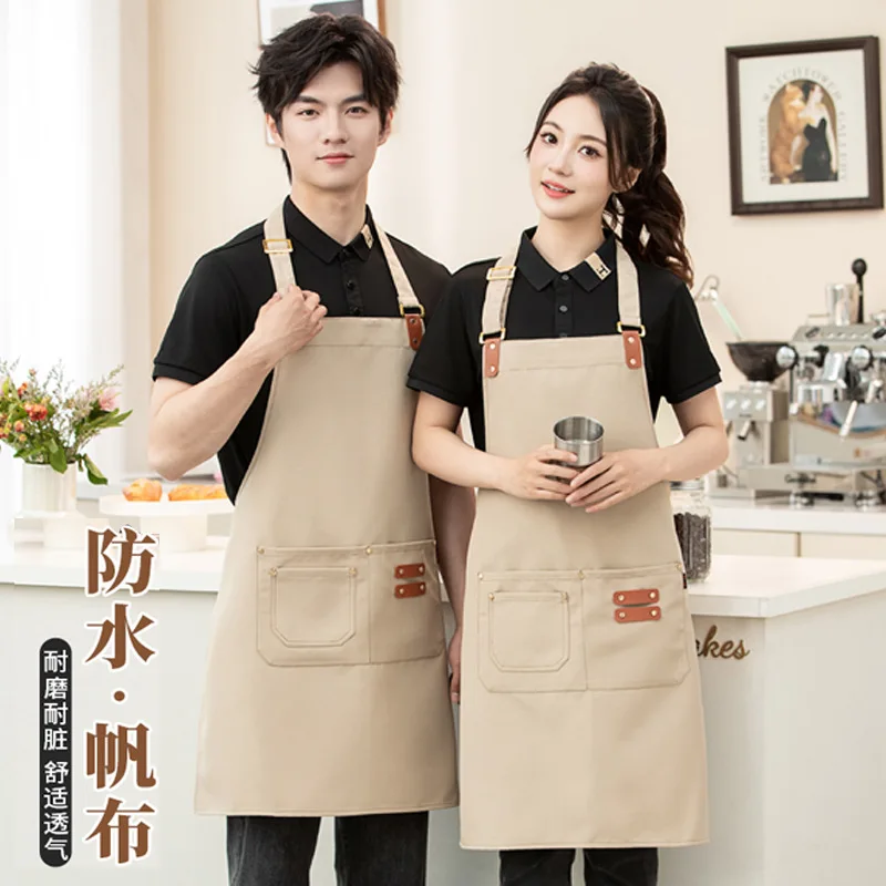 

Холщовый водонепроницаемый фартук с цепочкой для ресторана, кухни, магазина фаст-фуда, магазина лапши, спецодежда, фартук с принтом логотипа