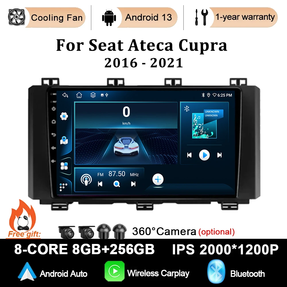 Android 13 for Seat Ateca Cupra 2016-2021 Car Radio Multimedia GPS Navigation Wireless Carplay Stereo Player Tooch Screen WIFI