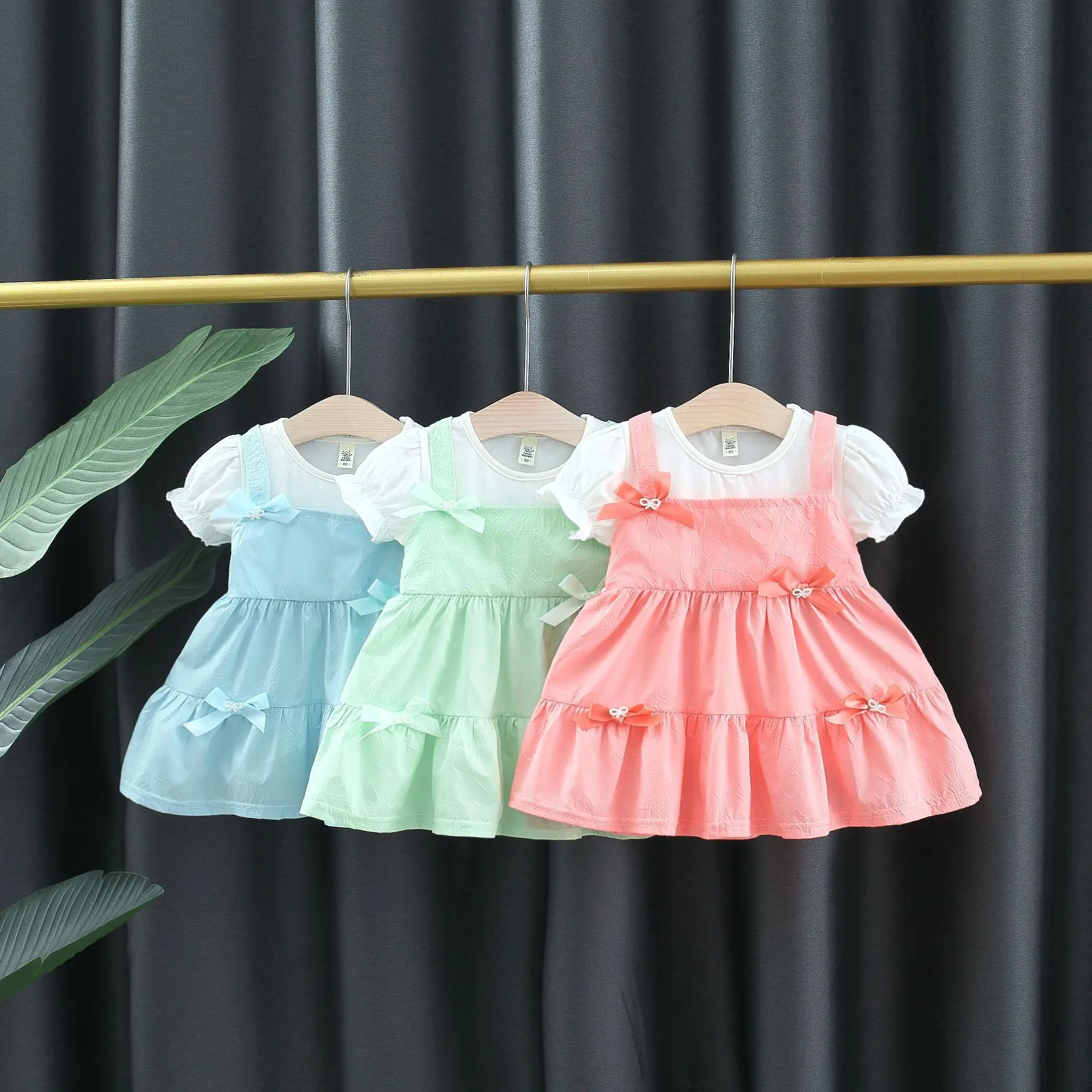 

New baby summer clothes children's dress short-sleeved baby girls fake two pieces of baby girls' casual princess dress 1-4Y