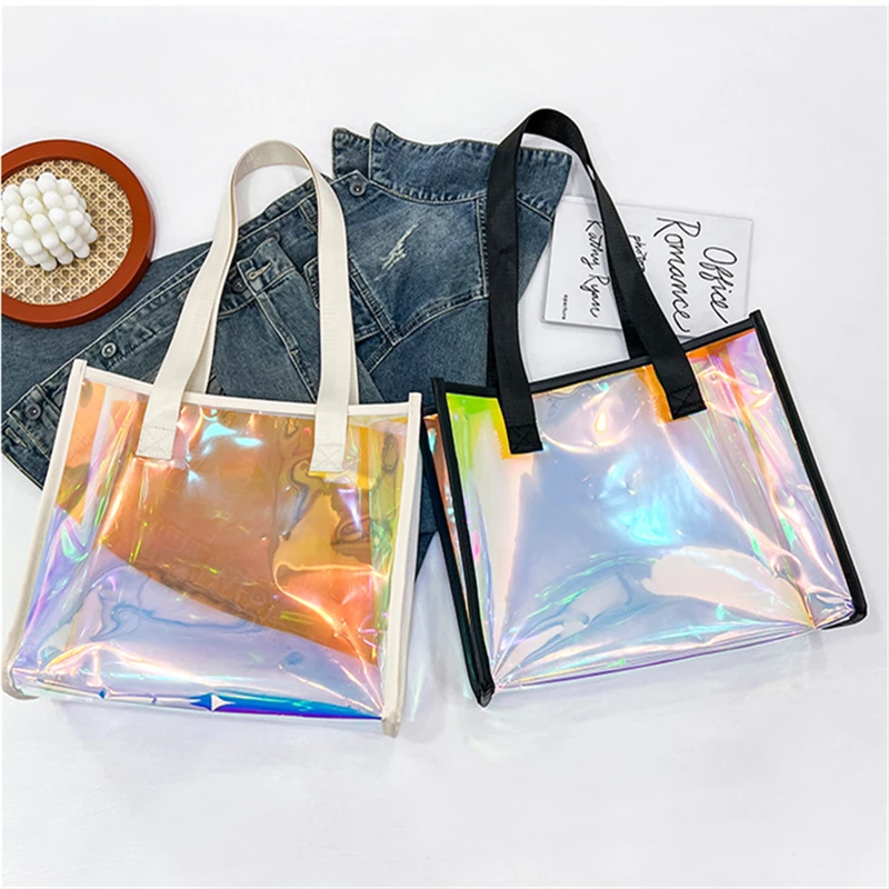 Ladies Big Square Shoulder Bag Fashion Simple Women Transparent PVC Laser Tote Package Large Capacity Beach Shooper Handbag