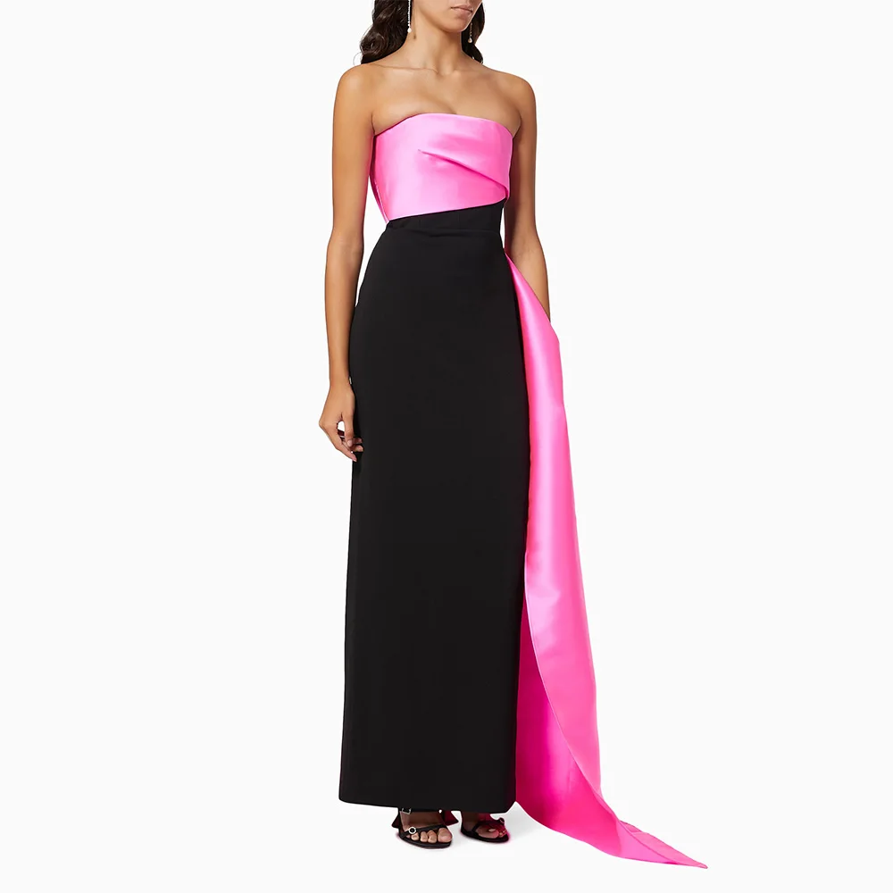 

Elegant Formal Party Dress Hot Pink Black Column Strapless Simple Evening Dresses for Women 2025 Sleeveless Draped Evening Gowns