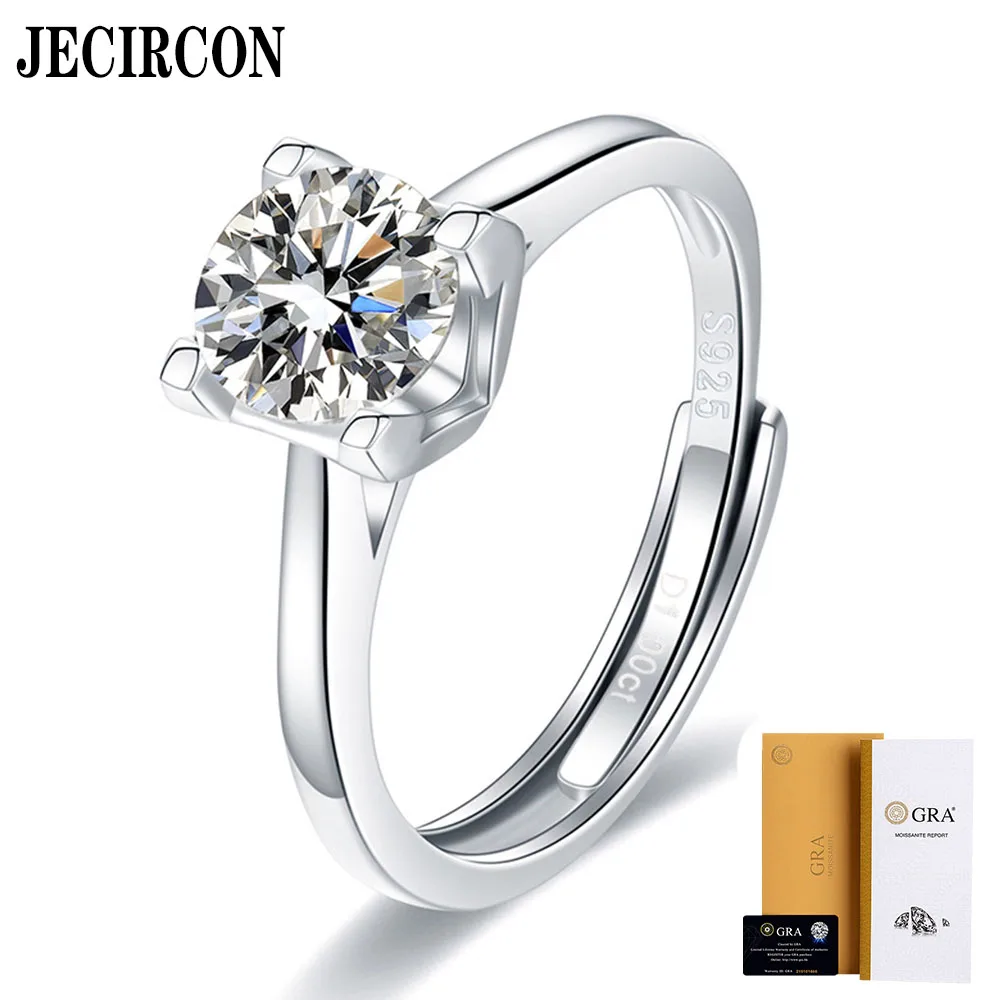 

JECIRCON 925 Sterling Silver Moissanite Ring Simple Personalized V-shaped 4-claw Diamond Jewelry 1-carat Opening Band for Women