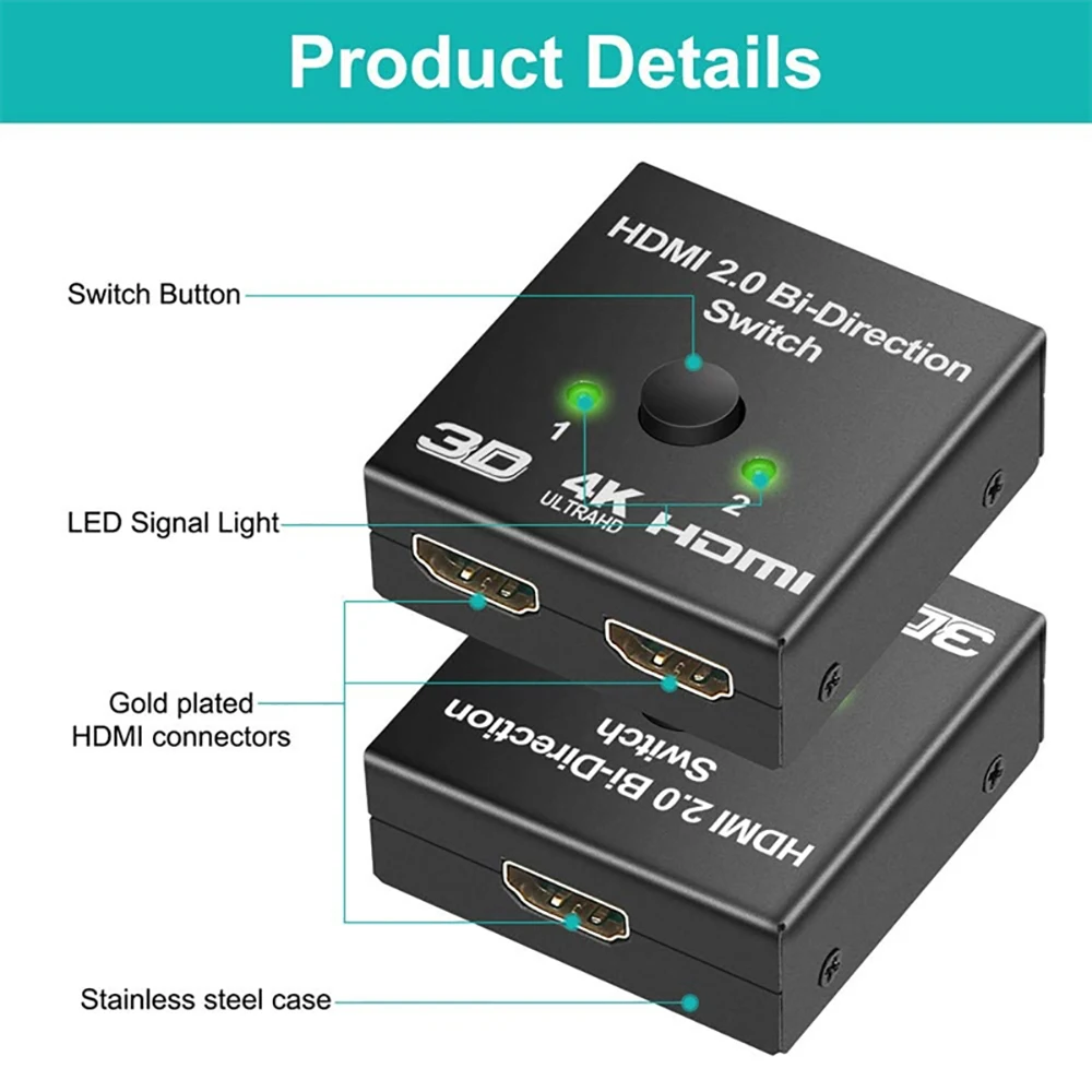 Разветвитель 4K HDMI двунаправленный переключатель HDMI 1 в 2 выхода 2 порта HDMI преобразователь 3D HDR HDCP для PS4 Xbox HDTV переключатель адаптер