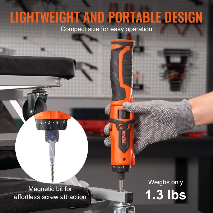 VEVOR Cordl Screwdriver 4V 7Nm Electric Screwdriver Rechargeable Set with 11 Acssory Kit and Charging Cable  Light Dual Positio