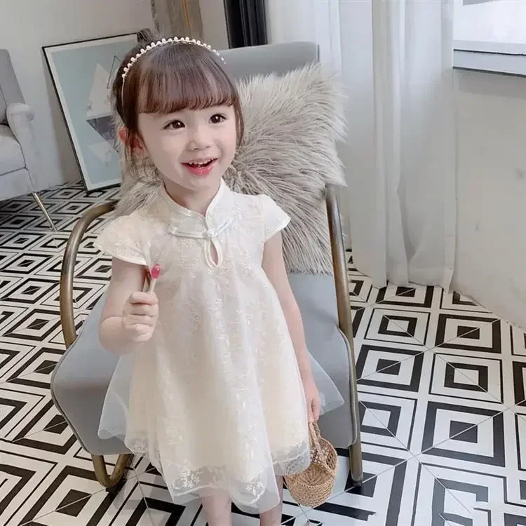 Girl Summer Dress Cheongsam Children\'s Dresses Vestidos Kids Clothes Fashion Baby Chinese Qipao Modern Hanfu Girl\'s Tang Style