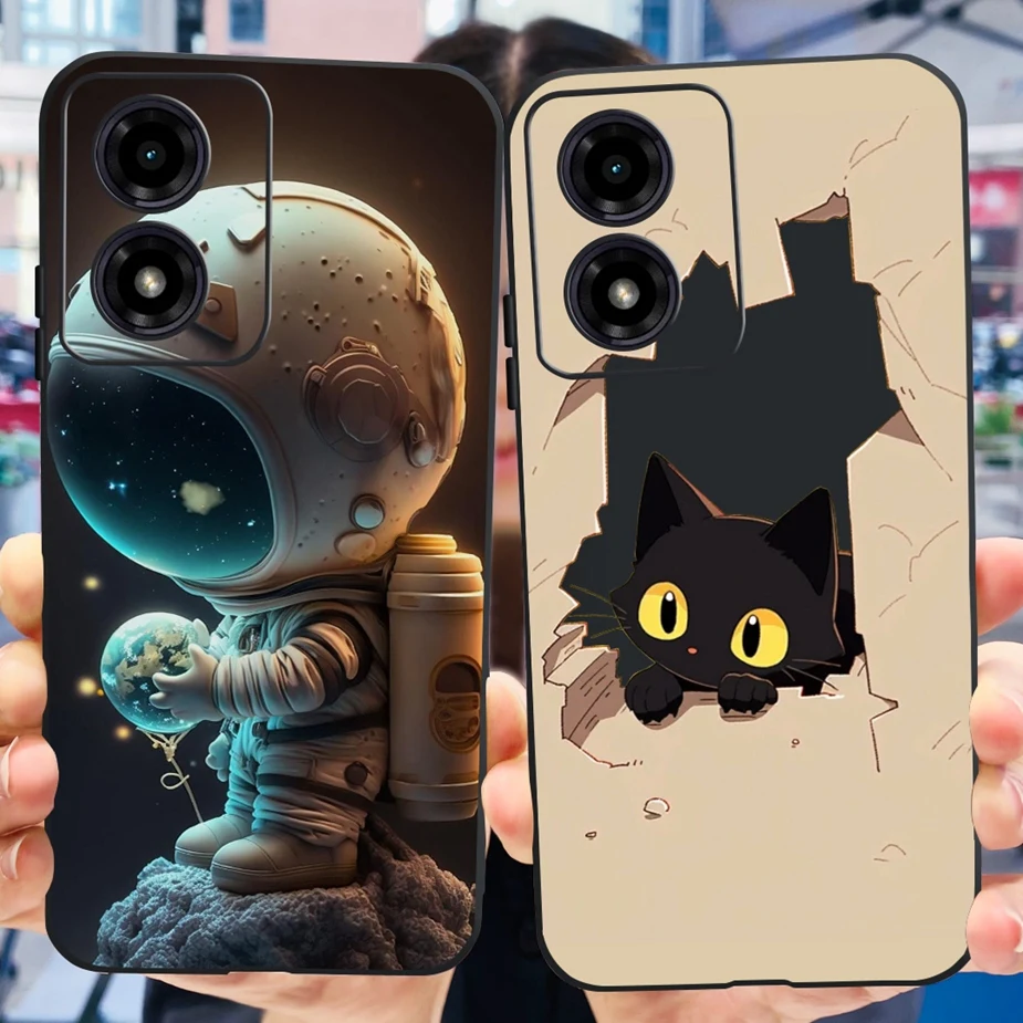 For Motorola Moto E14 Case Cute Cat Astronaut Cartoon Cover 6.56\'\' Shockproof Phone Case For Motorola E14 E 14 MotoE14 Soft Bags