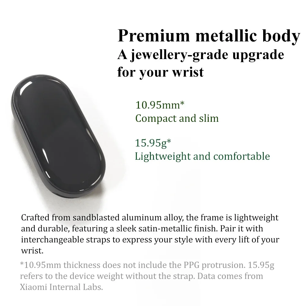 الإصدار العالمي الأصلي Xiaomi Mi Band 10 1.62 "AMOLED يعمل مع تطبيق Mi Fitness Mi Home