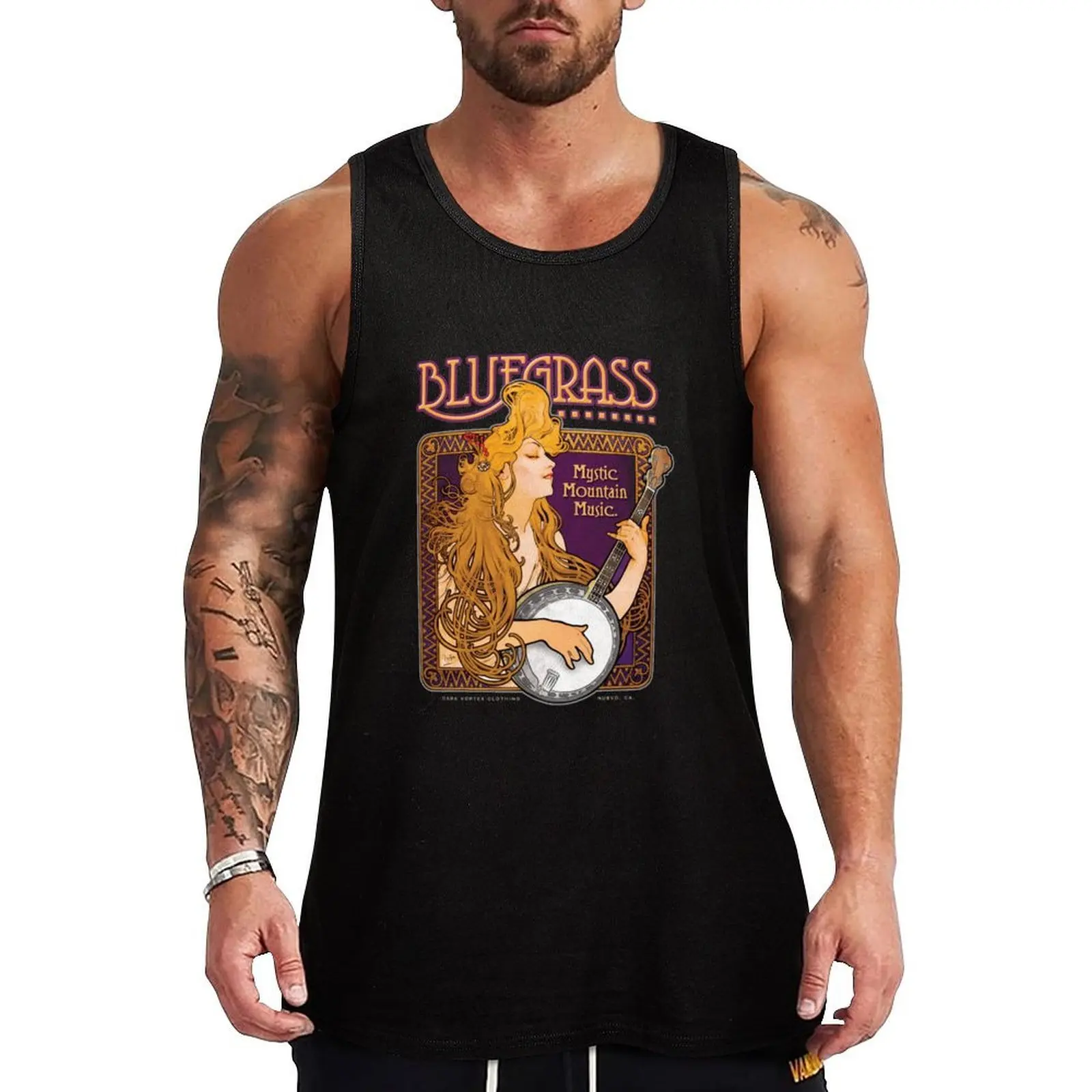 

Bluegrass Shirt Alphonse Mucha Inspired Banjo Girl Tank Top sleeveless gym shirts male Short sleeve Men's clothes