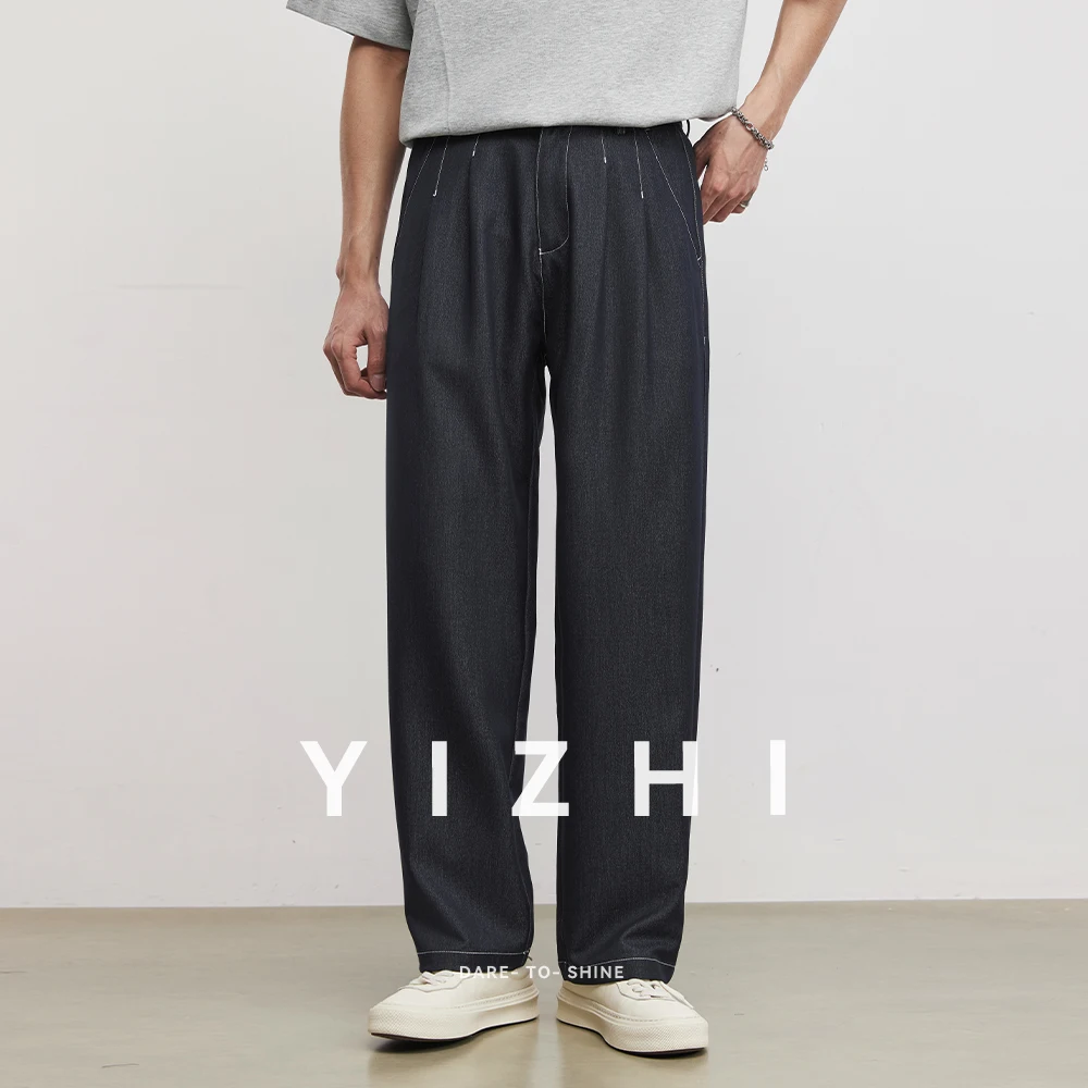 

Men's Heavyweight 260g Exposed Seam Wrinkle Casual Jeans 2026 Summer New Vintage Loose Straight Wide Leg Long Pants