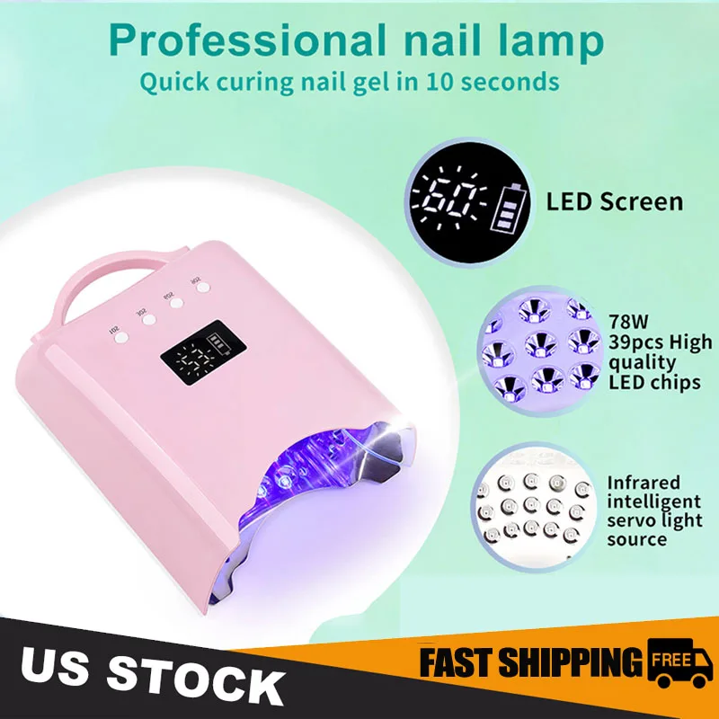 76 واط الأشعة فوق البنفسجية LED مسمار مصباح للتجفيف السريع هلام مسمار العلاج بالضوء آلة 39 المصابيح مانيكير صالون أداة المعدات مع بطارية 5200mA