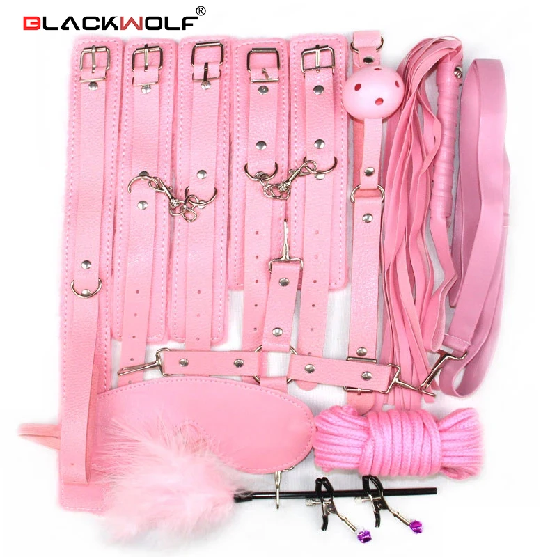 10 pcs BDsm Set bondage Sex Toys for Couples Exotic Accessories PU BDSM Sex Bondage Set Sexy Handcuffs Whip Rope Sex Products