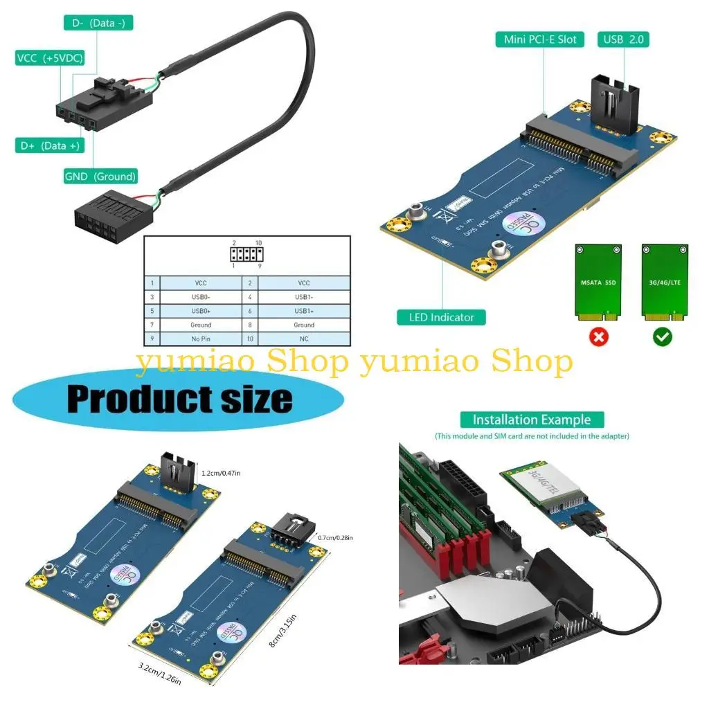 587B 4G LTE Industrial Mini PCIe to USB 2.0 Adapter Connector with Card Slot for WWAN