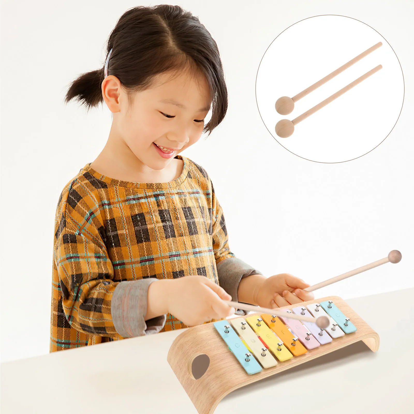 2Pcs Eco Friendly Wooden Xylophone Mallets Drum Sticks Orff Instrument Accessories Crisp Bright Tone Preschool Music