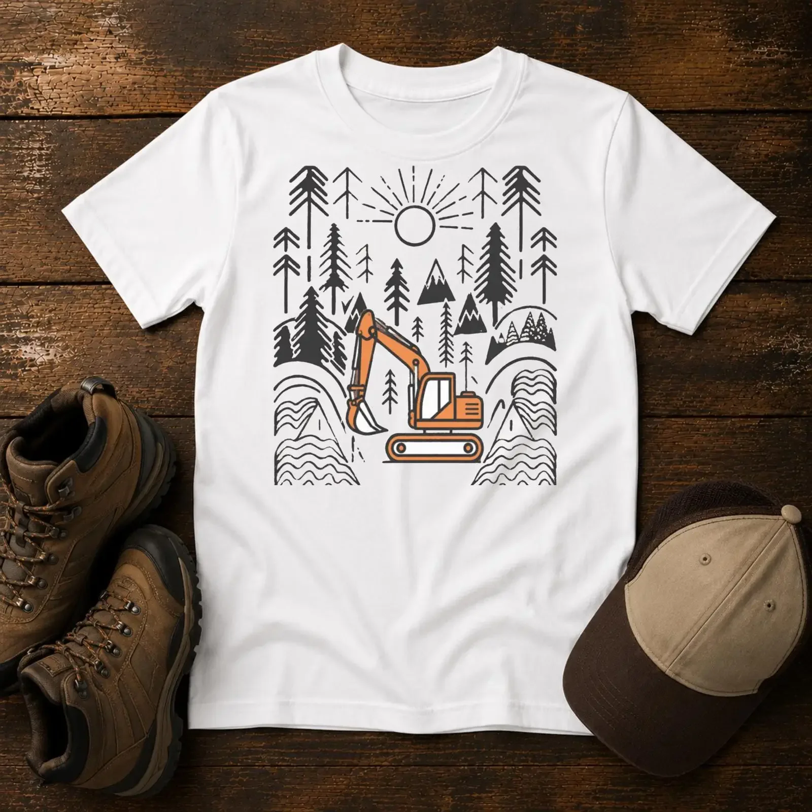 Excavator Kids T Shirt Construction Toddler Heavy Equipment Mountain Adventure for Boys Girls Future Operator  vintage Washed