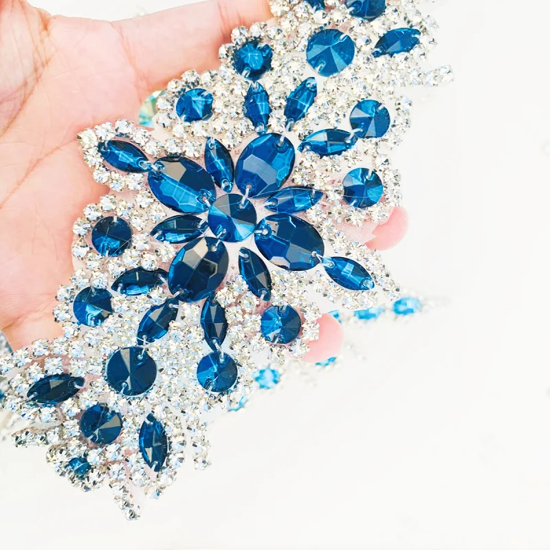 Handmade Crystal Beaded Rhinestone Applique Sew Rhinestones patch iron on beaded Applique for Dress Wedding Belt sewing clothing