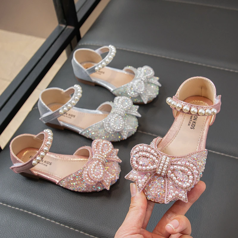 

Summer Girls Flat Princess Sandals Fashion Sequins Bow Rhinestone Baby Shoes Kids Shoes For Party Wedding Party Sandals 21-36