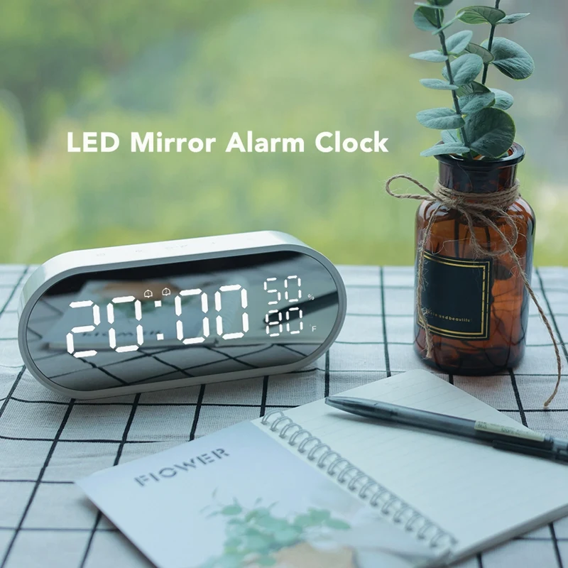Mirror Clock Snooze 12/24 Digital Electronic Table Home Environment Hygrometer Sensors Station Tool