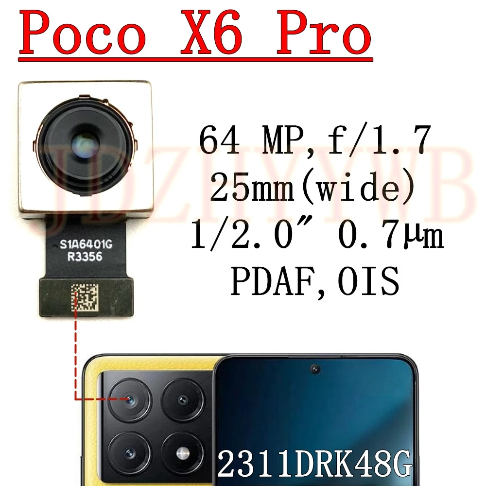 Rear Front Camera For Xiaomi Poco X6 Pro 2311DRK48G Frontal Selfie Facing Main Wide Back Camera Module Flex Cable Replacement