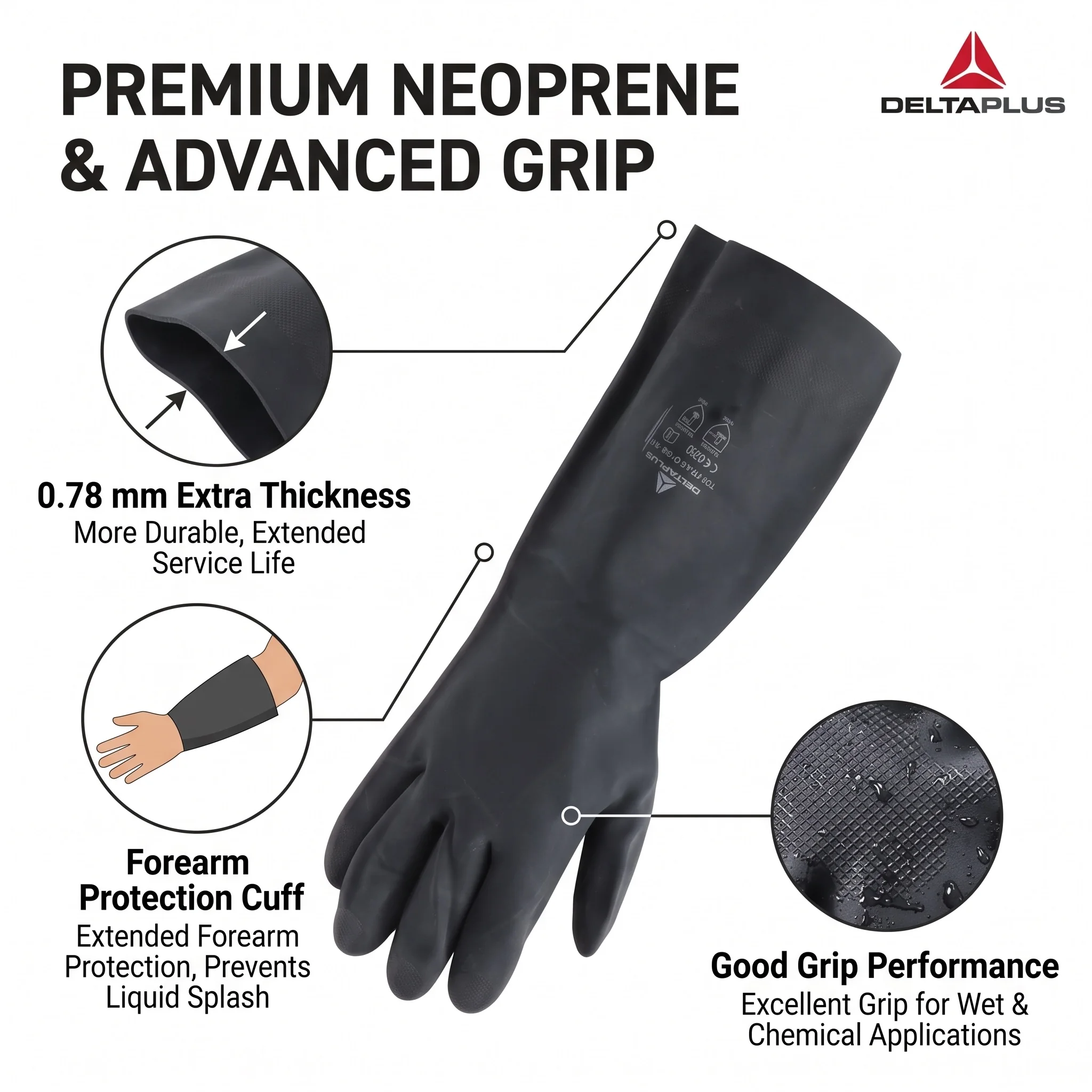 Deltaplus VE510 Neoprene Chemical Resistant Gloves 201510 Heavy Duty Waterproof Rubber Safety Work Gloves Guantes De Trabajo