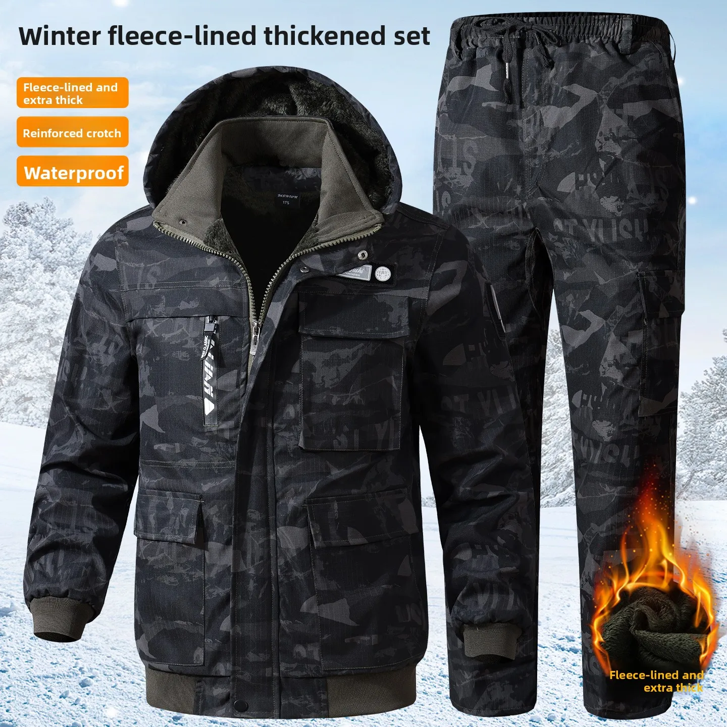 

Зимний бархатный комплект комбинезонов, мужская утолщенная одежда по страхованию труда и теплая камуфляжная униформа, арктическая бархатная уличная одежда