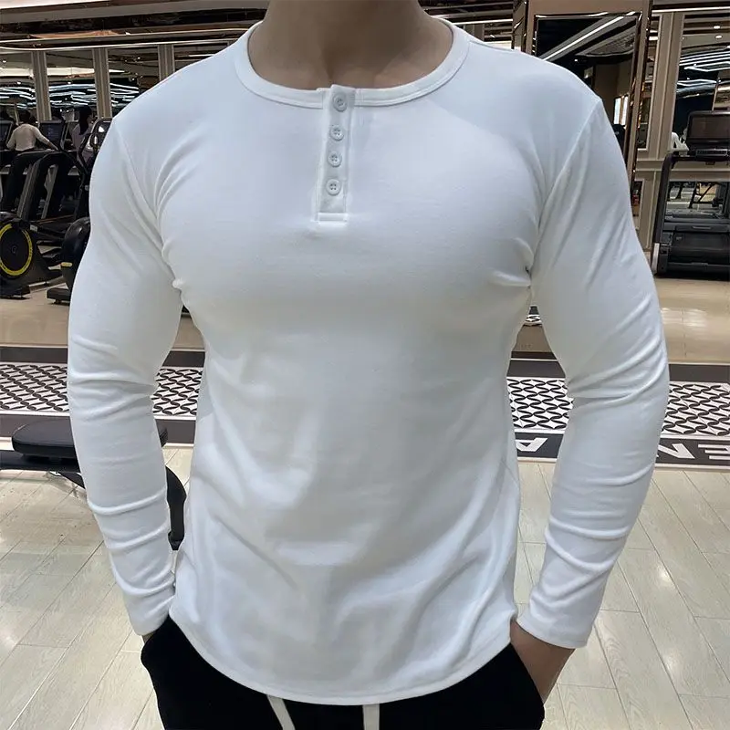 

Spring Autumn New Fashion Standing Neck Long Sleeved Tops Casual Sports Versatile Quick Drying Solid Color Loose Men's T-Shirts