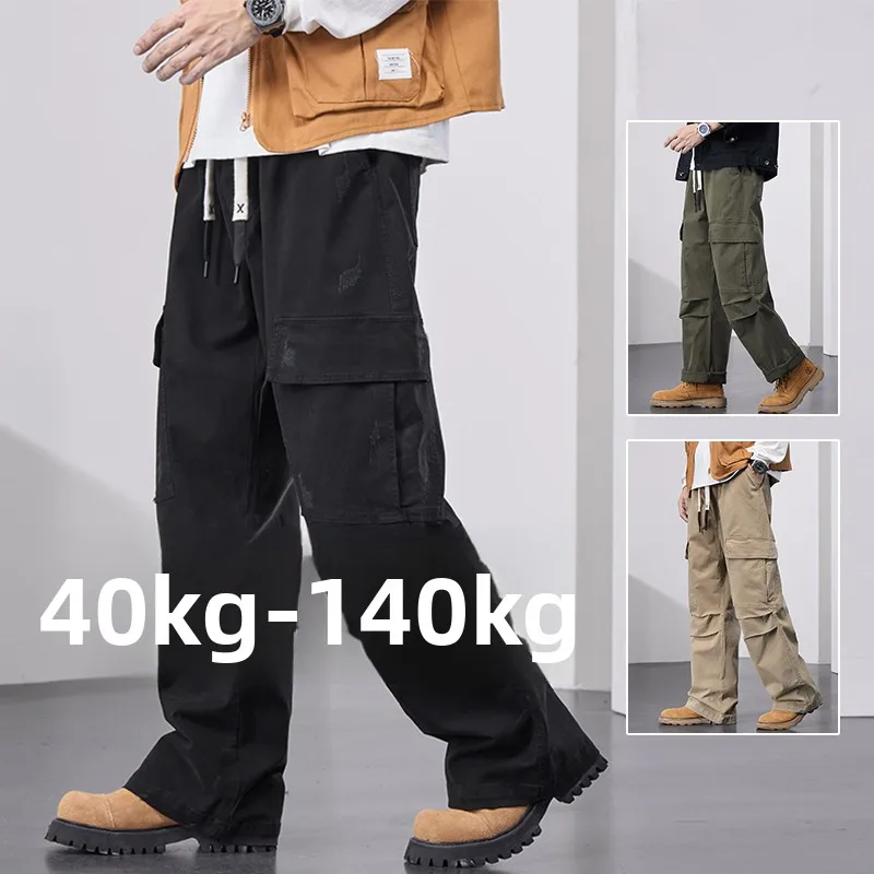 

Свободные прямые рабочие брюки для мужчин, весенне-осенние, больших размеров, повседневные, модные, хлопковые, длинные, мужские джинсы больших размеров