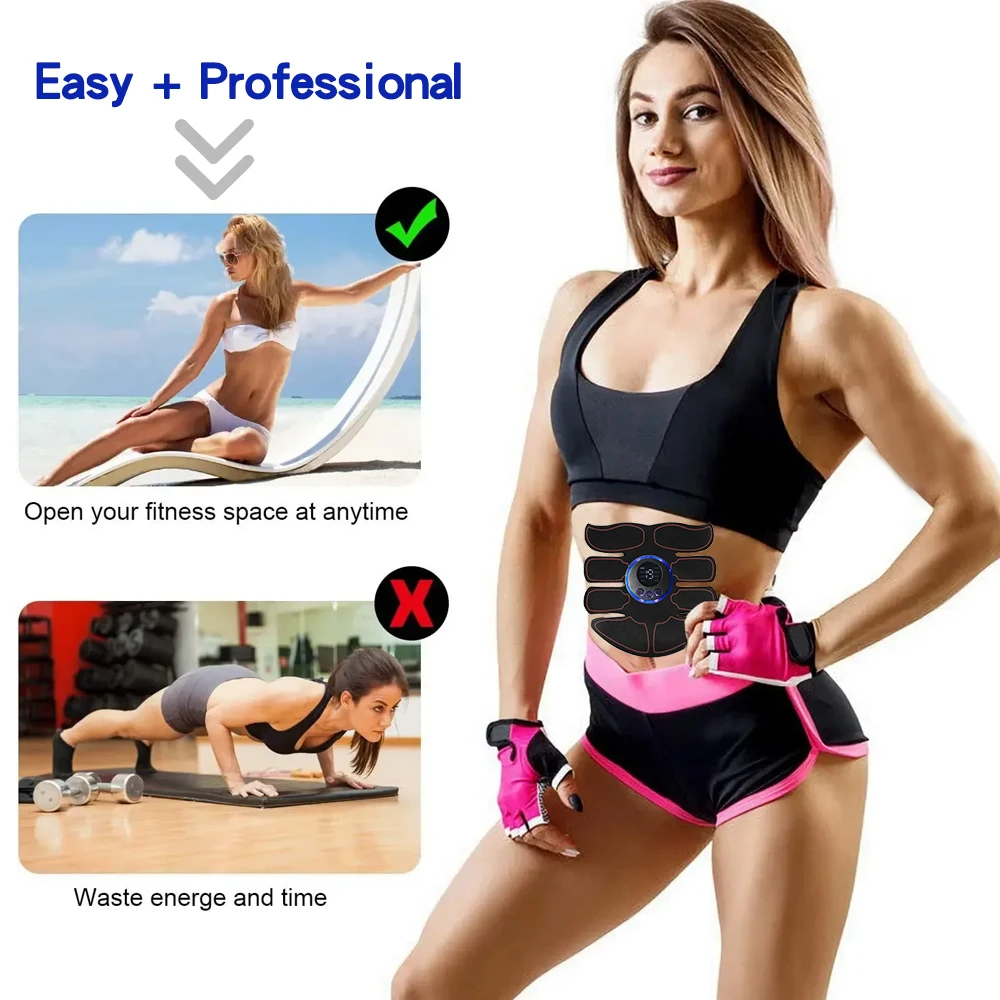 EMS Abdominal Muscle Stimulator Trainer Fitness Abs Arm Training Patches Muscle Exercise Instrument USB Charging Home Men Woman