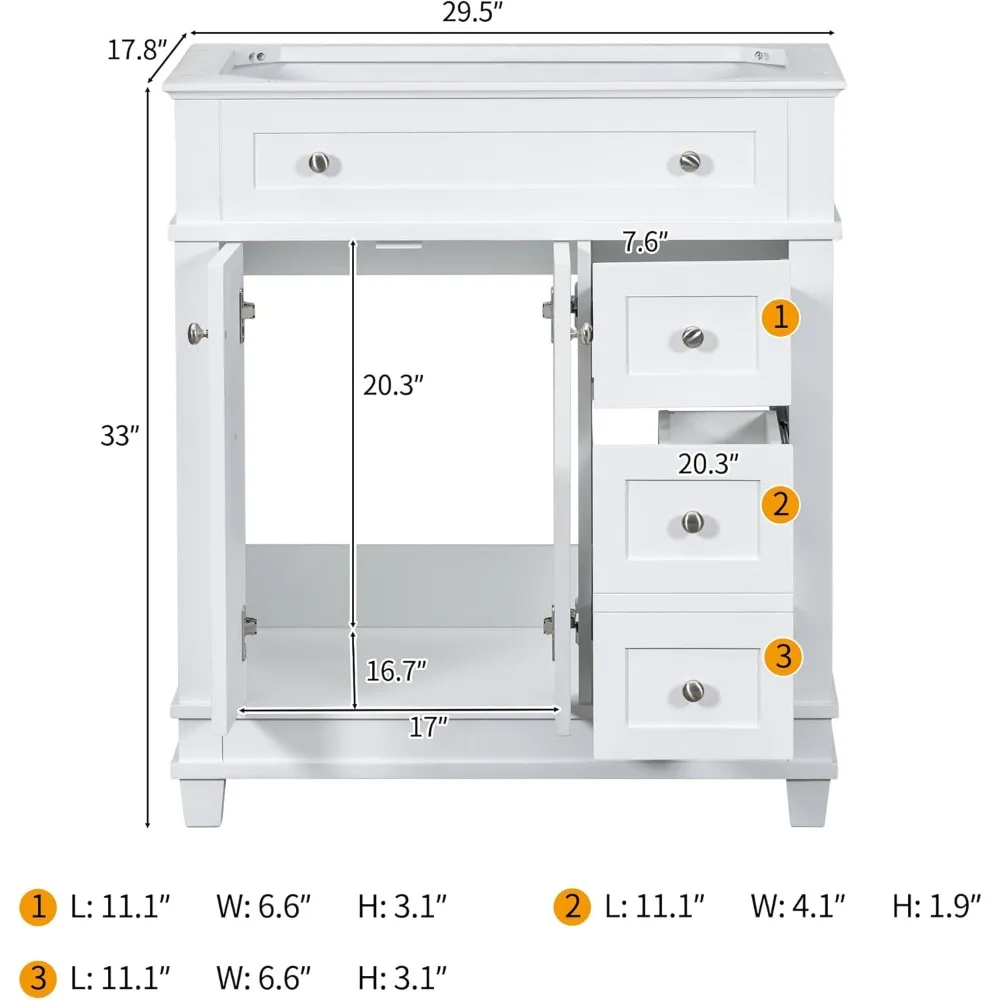 30 Inch Bathroom Vanity with Sink, Bathroom Sink Cabinet with 2 Drawers and 2 Doors, Solid Wood Frame Bathroom Cabinet