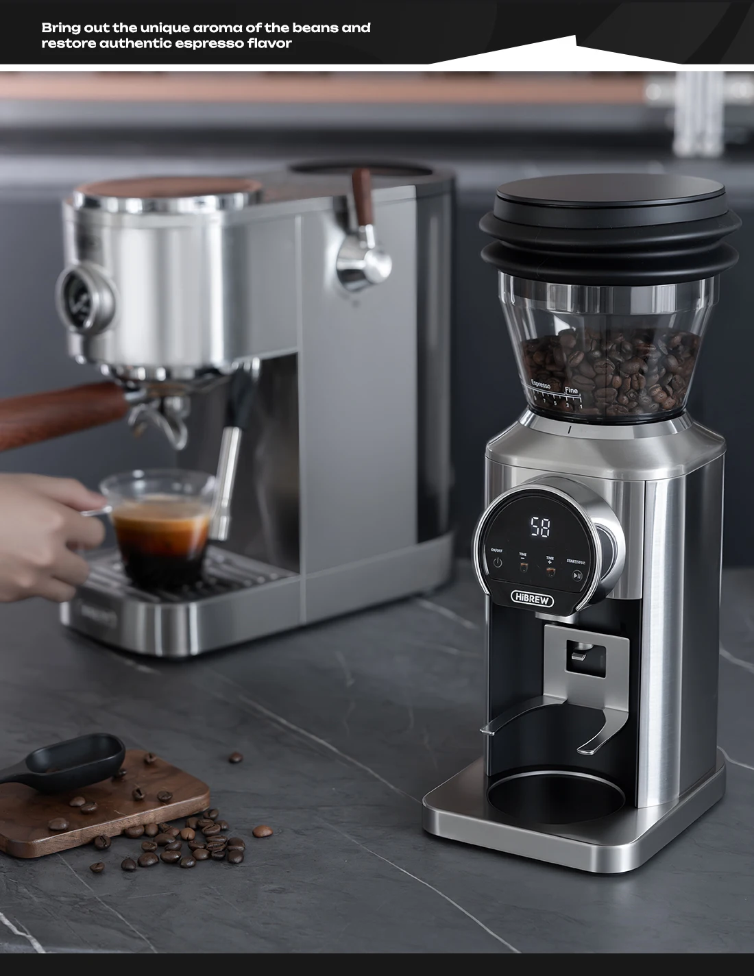 HiBREW G3 Plus 48mm Konische Mahlscheiben Elektrische Kaffeemühle Kompakte Tragbare Kaffeebohnenmühle für Espresso und Türkischen Kaffee – Detail 8