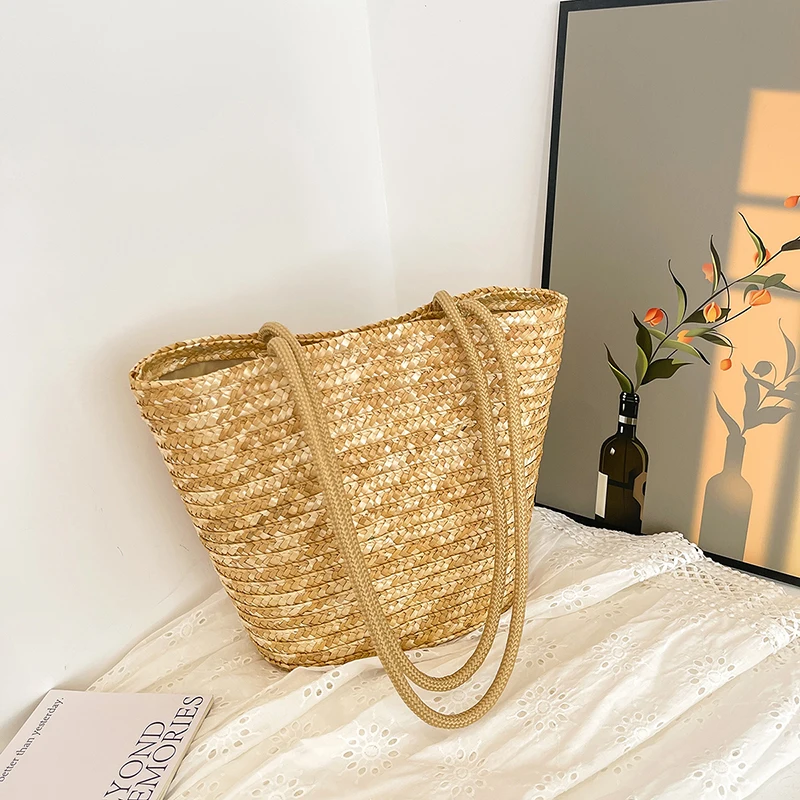 Elegant Ladies Straw Woven Handbag Women Holiday Beach Commute Casual Tote Top-Handle Bags Fashion Retro Shoulder Bags 2024