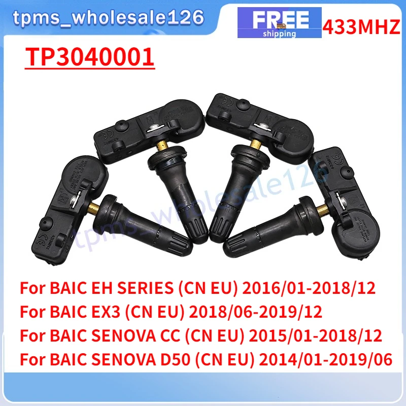 TP3040001 para BAIC EH SERIES EX3 EX5 SENOVA CC D50 D70 X35 X55 X65 Sensor de Monitor de presión de neumáticos 4 Uds TPMS 433MHZ