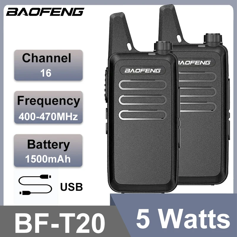 Baofeng BF-T20 Mini Walkie Talkie 5W Portable USB Charging 1PC/2PCS Two Way Radios Upgrade Of BF-C9 KD-C1 For Hunting Kid’s Toy