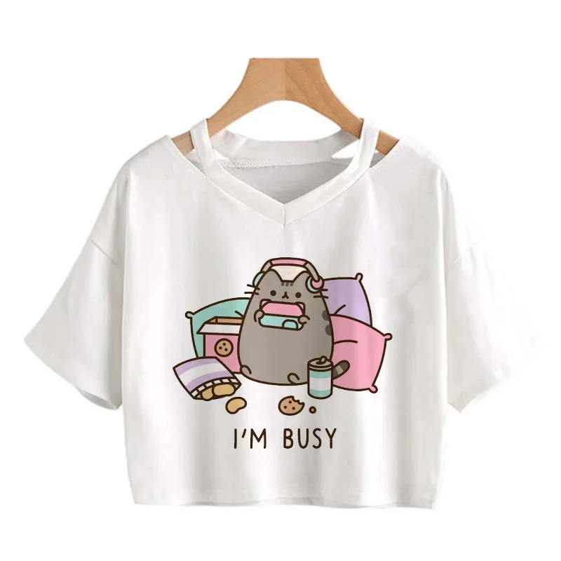 T Shirt Cat Kawaii Ulzzang Tumblr Grunge Graphic Tshirt Women Harajuku Tee Shirt Casual Cartoon T-shirt Female Kawaii Crop Top