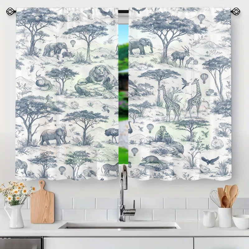 Safari Wildlife Jungle Curtains Rod Pocket Window Drapes Tropical Animal Sketch Pattern Home Decor Curtains for Living Room Bedr