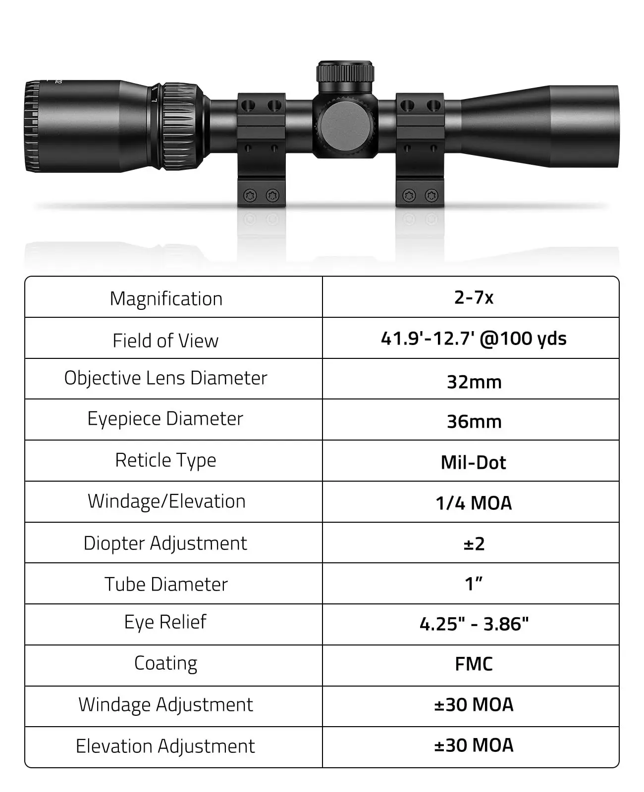 Rifle JackalHowl W01 Rifle Scope Features 1-inch Tube with Free 20mm Second Focal Plane Tactical  Fully multi-coated Coating On