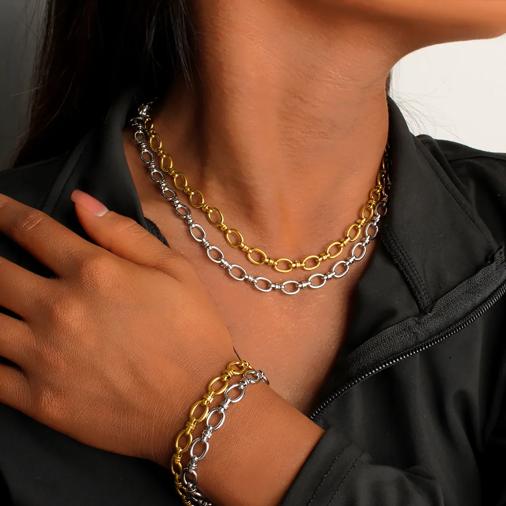 DIY accessories Guangdong jewelry European and American cold wind simple bracelet necklace stainless steel 18K gold handmade cha