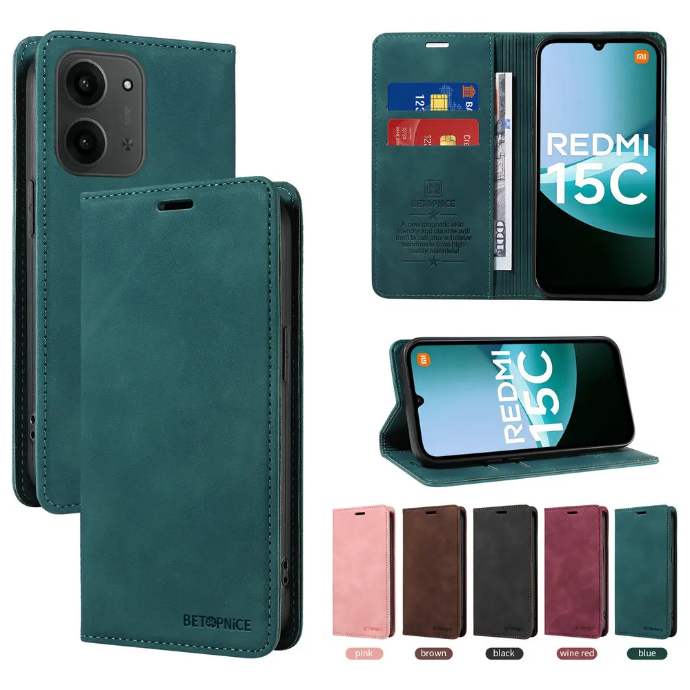 

Для Redmi 15C 4G 5G 2025 флип-чехол RFID-кожаный 360-защитный чехол-кошелек Funda Xiaomi Redmi 15, чехол с магнитной картой и книгой, броня Redmi15 C