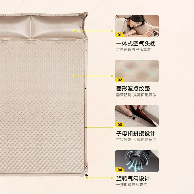 Outdoor inflatable air cushion double automatic inflatable with pillow, thickened moisture-proof camping mattress