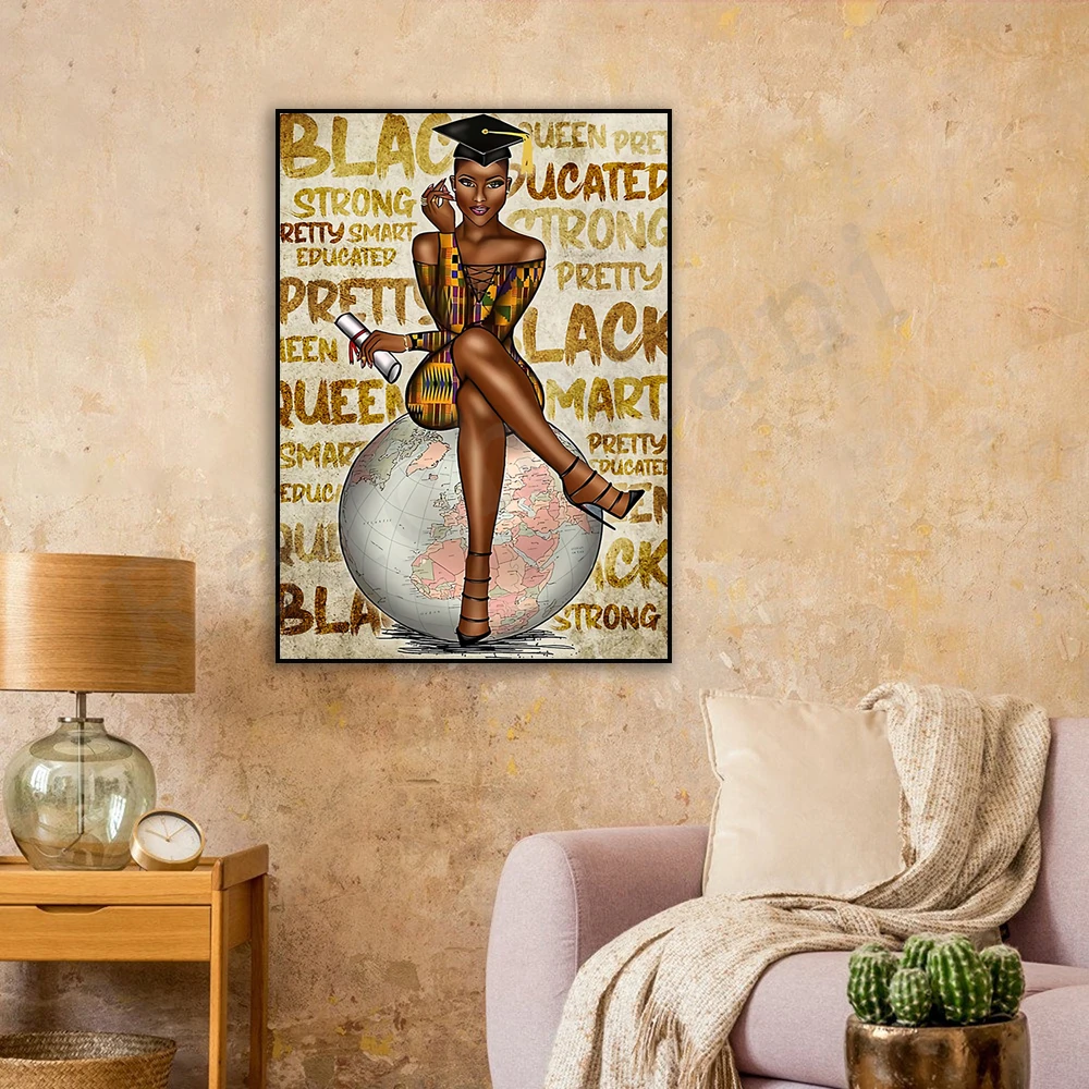 black women poster, girl power, african queen, very beautiful black and educated retro girl poster wall art home decor