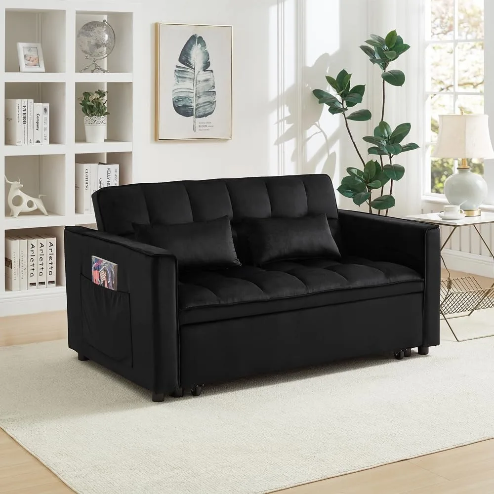 Convertible Loveseat Sleeper Sofa Bed for Small Spaces, 3-in-1 Pull-Out Couch with Modern Design