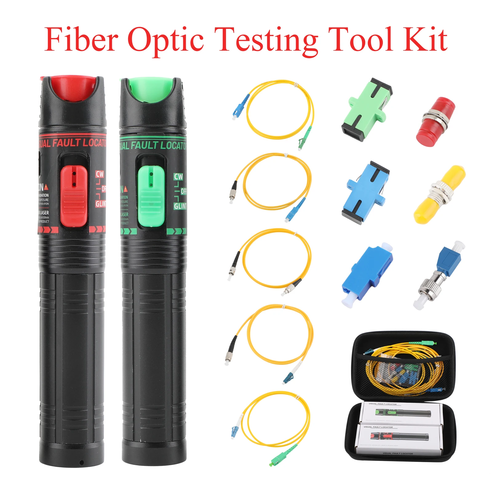 

13PCS Rechargeable FTTH Fiber Optic Test Kit - 15/30MW Red/Green Light Pen (FC/LC/SC/ST/APC/UPC)+ 5 Multi-Interface Patch Cords