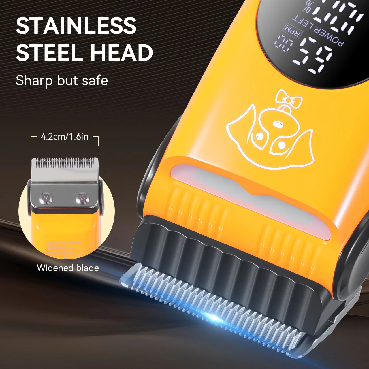 Tierhaarschneider mit LED-Licht, Farbcodierte Aufsteckkämme in Verschiedenen Größen, Intelligentes LCD-Digital-Display, Wiederaufladbarer Kabelloser Hunde- und Katzen-Trimmer – Detail 3