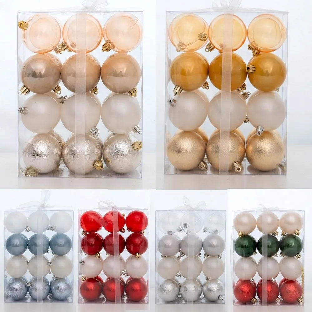 

24pcs/set 6cm Christmas Hanging Ball Shatterproof Electroplated Christmas Baubles Plastic Colorful Xmas Tree Ornaments